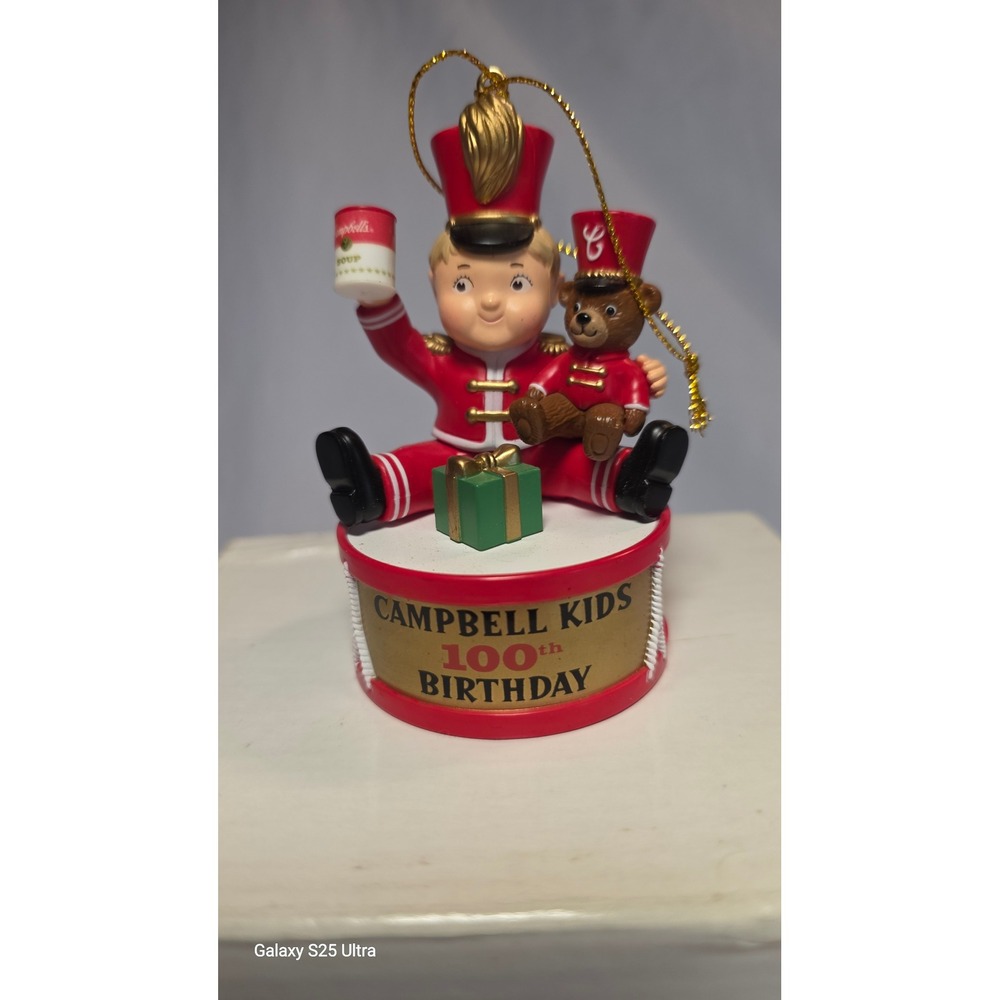 Campbell Kids 100th Birthday Ornament 2003 Red Marching Band Drum Teddy Bear Box